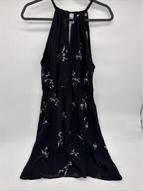 H&M Women's Sleeveless Dress Knee Length Size 6 Side Zipper Black Floral Print